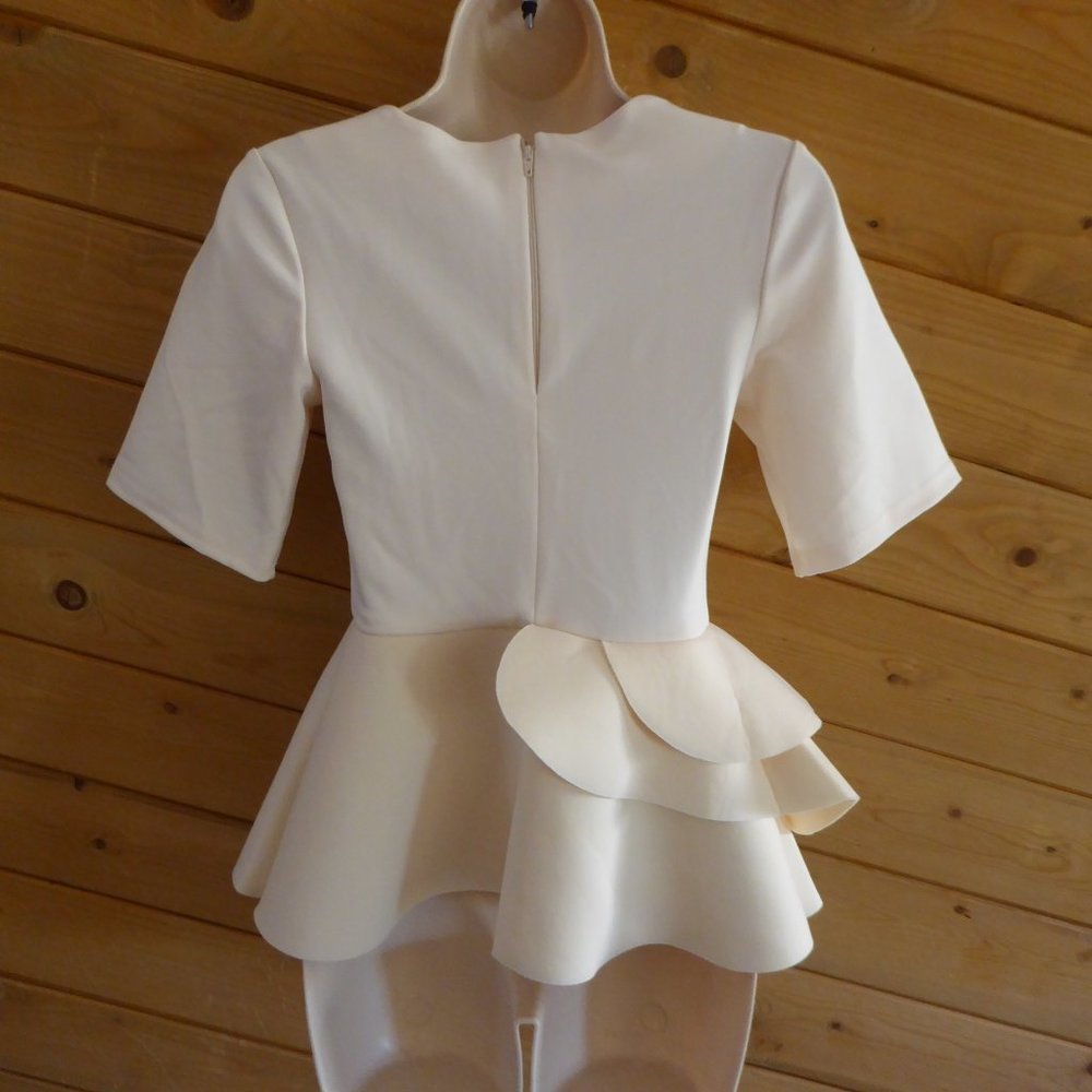 ASOS Cream Beige Structured Short Sleeve Peplum Tunic Ruffled Top NEW Size 0 - Picture 6 of 11